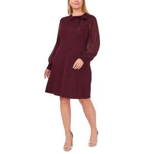 Cece Womens Sweater Dress Medium‎ Red Sheer Blouson Sleeves Event Wedding Office